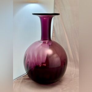 Vintage Amethyst Glass Bottle Vase – Flared Rim - 11” H Mid-Century Style